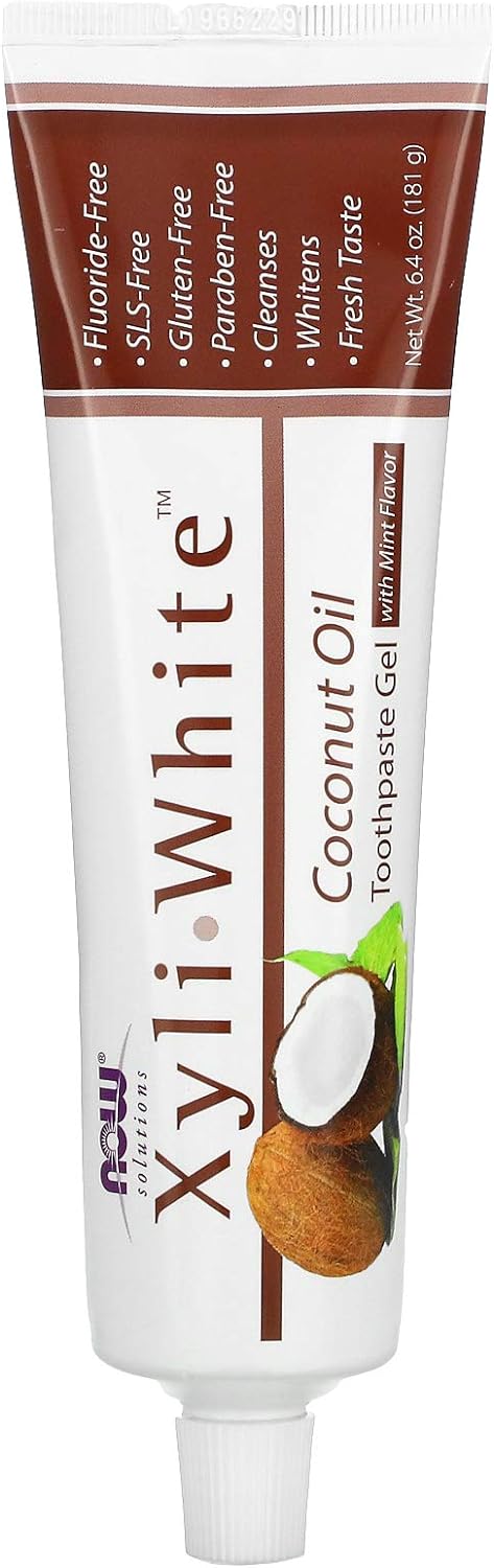 NOW Solutions, Xyliwhite Toothpaste Gel, Coconut Oil, Cleanses and Whitens, Cool Coconut-Mint Taste, 6.4-Ounce