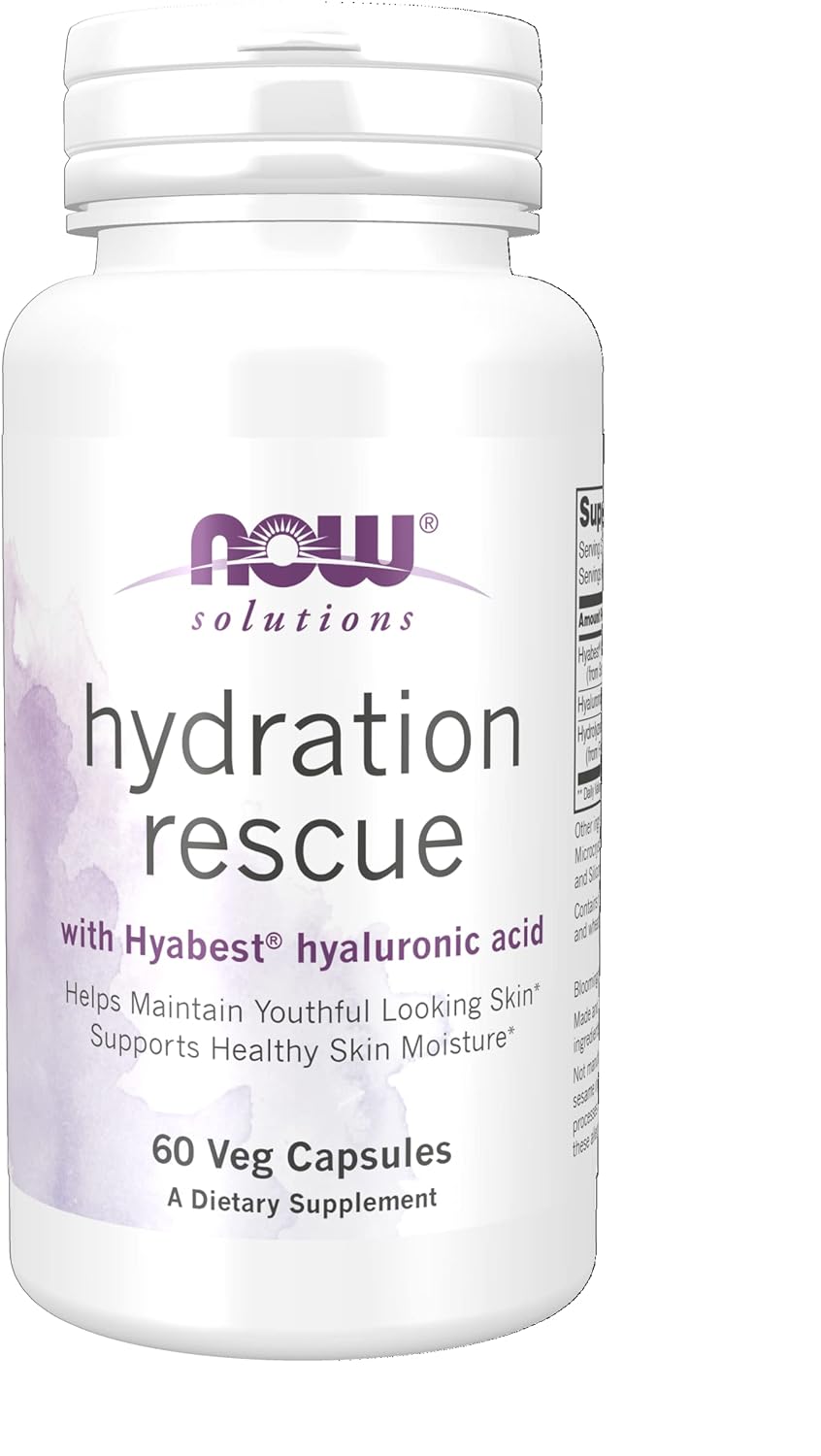 NOW Solutions, Hydration Rescue with Hyabest hyaluronic acid, Helps Maintain Youthful Looking Skin*, Supports Healthy Skin Moisture*, 60 Veg Capsules