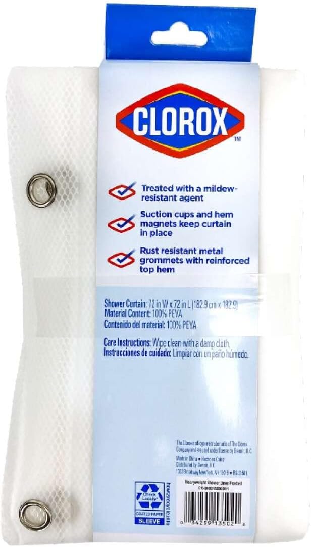 Clorox Treated Premium Frosted Shower Curtain Liner 70x72 with Weighted Magnetic Hem, Lightweight Waterproof PEVA for Bathroom Tubs and Stalls, Machine Washable