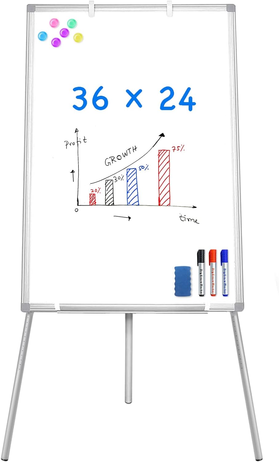 Easel Whiteboard - Magnetic Portable Dry Erase 36 x 24 Tripod Height Adjustable, 3' x 2' Flipchart Easel Stand White Board for Office or Teaching at Home & Classroom