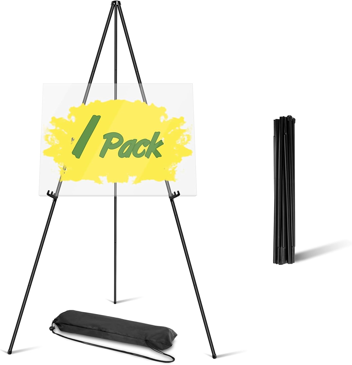 PUJIANG Easel Stand for Display - 63 Inches Tall Easle, Foldable Poster Stand Display Easels for Signs Pictures, Easel for Wedding Sign Stand, Art Easel for Painting with Portable Bag Black 1Pack