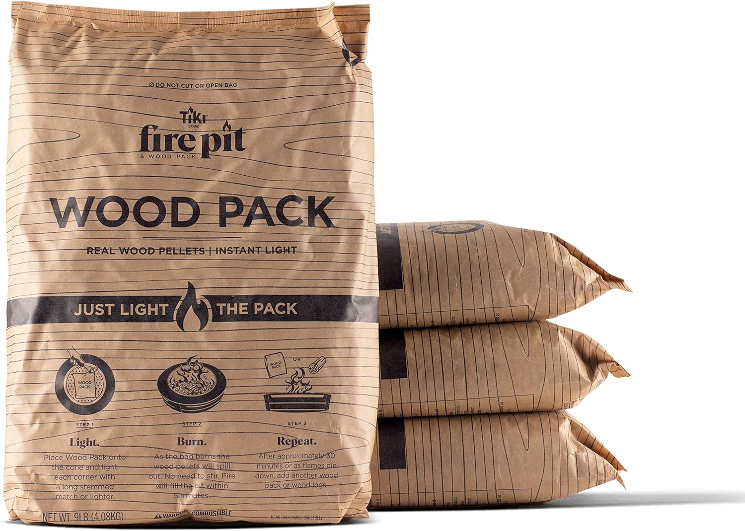 TIKI Brand Wood Packs - 4-Pack, Wood Pellets For Smokeless Outdoor Fire Pits, Wood Fuel Pellets, Easy Instant Fire For 30  Minute Burn, 17 x 11.5 x 3.5 Inches, 121913568