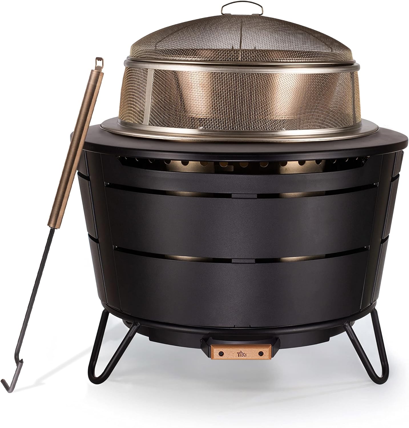 TIKI Brand Reunion Smokeless Fire Pit with Heat Deflector and Screen & Poker Bundle