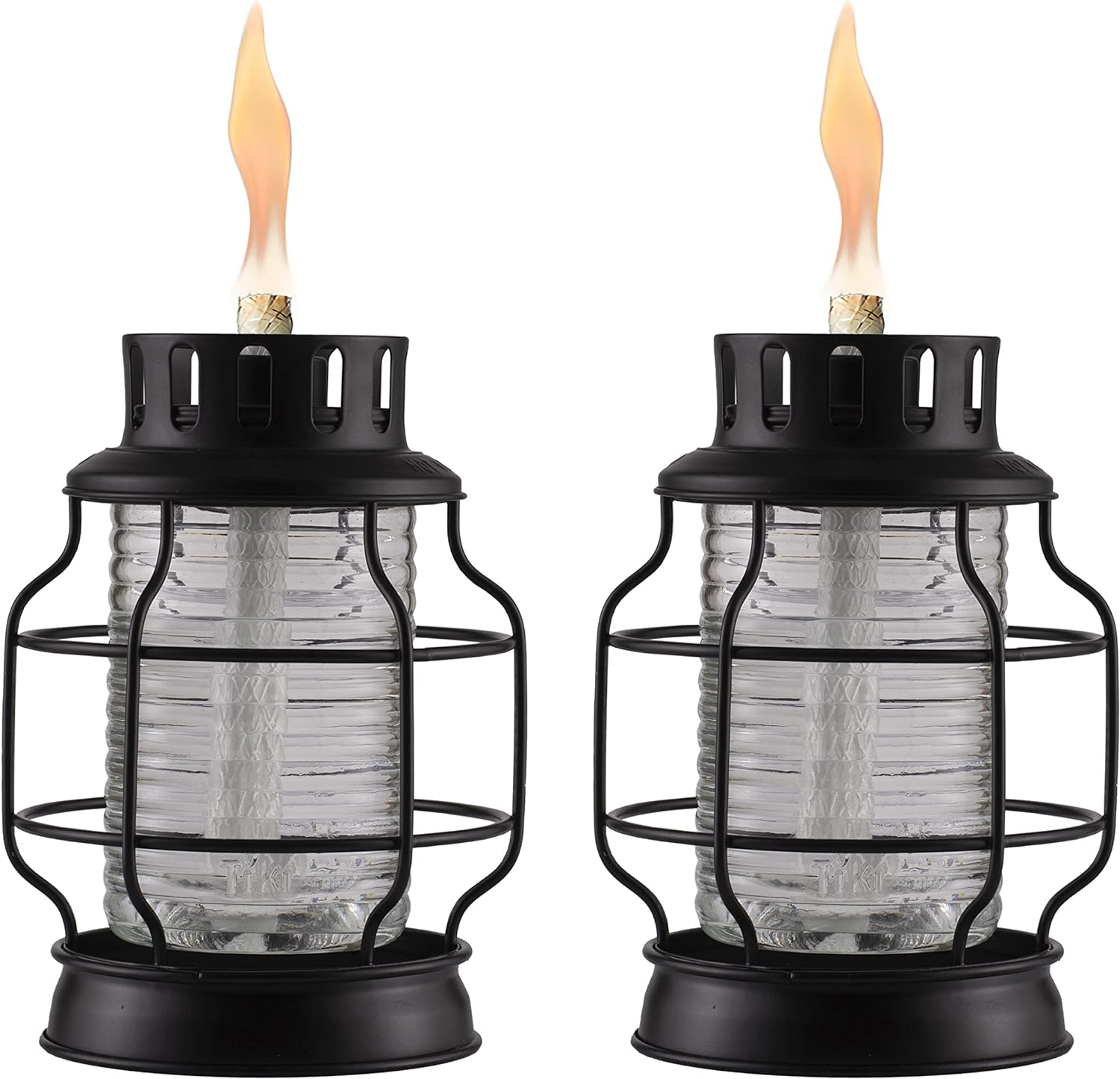 TIKI Brand Table Torch Lantern Metal, Decorative Torch for Outdoor Lawn Patio Garden, 7.20 Inch Black 2-Pack, 1121120