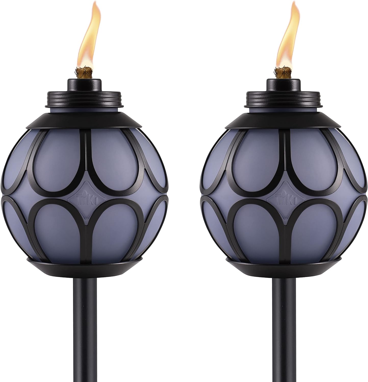 TIKI Brand 2-Pack Metal Globe Glass Easy Install Tiki Torch, Outdoor Decorative Lighting for Lawn Patio Backyard, 64 Inch, Blue and Black, 1122124
