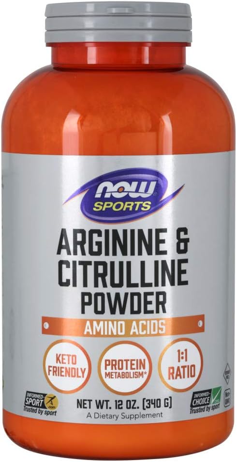 NOW Sports Nutrition, Arginine & Citrulline Powder, 1:1 Ratio, Amino Acid, 12-Ounce