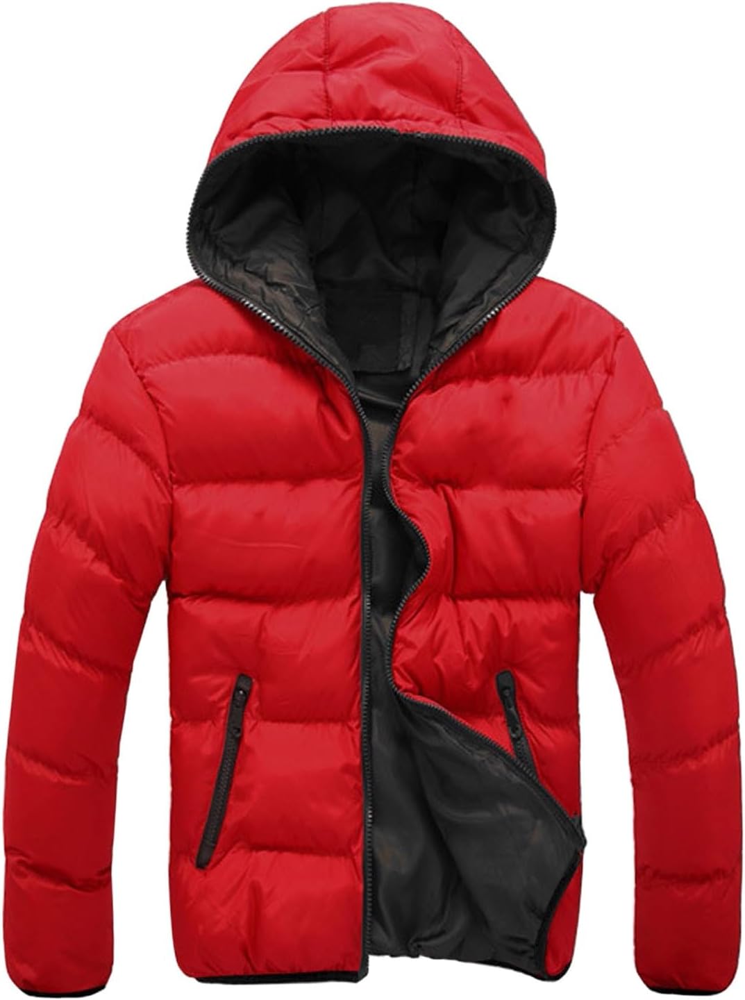 Men Puffer Jacket with Hood Lightweight Packable Quilted Hooded Bubble Down Jackets Winter Insulated Thick Outwear