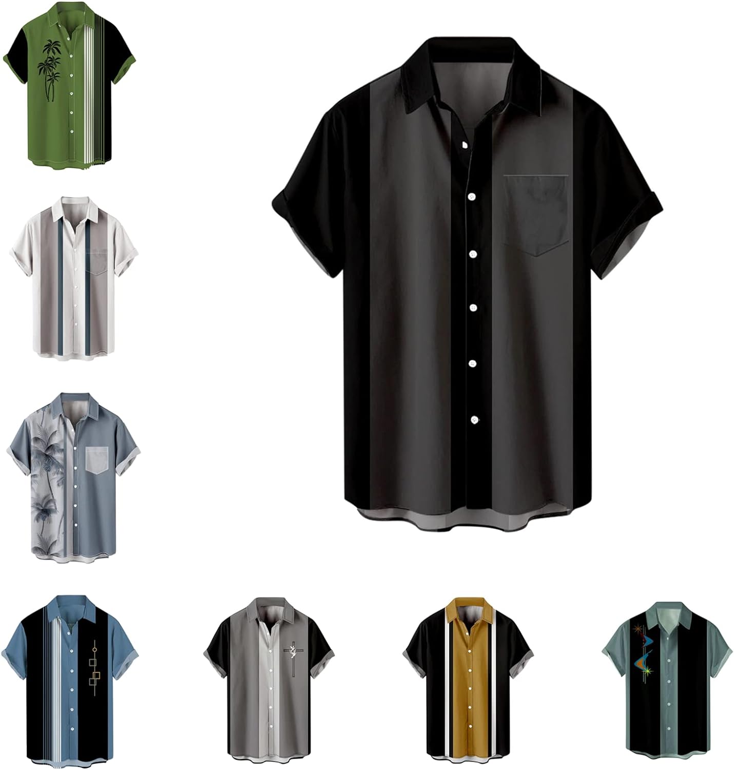Vintage Shirts for Men Casual Button Down Bowling Shirts 50s Rockabilly Style Short Sleeve Regular Fit Hawaiian Shirts