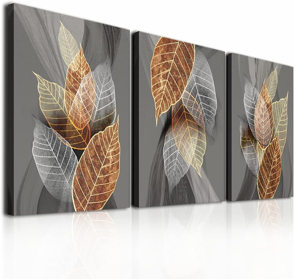 Canvas Wall Art For Living Room, Family Wall Decorations, Kitchen, Bathroom, Bedroom Modern Wall Decor Black Paintings Abstract Leaves Pictures Artwork Inspirational Home Decor 3 Pieces