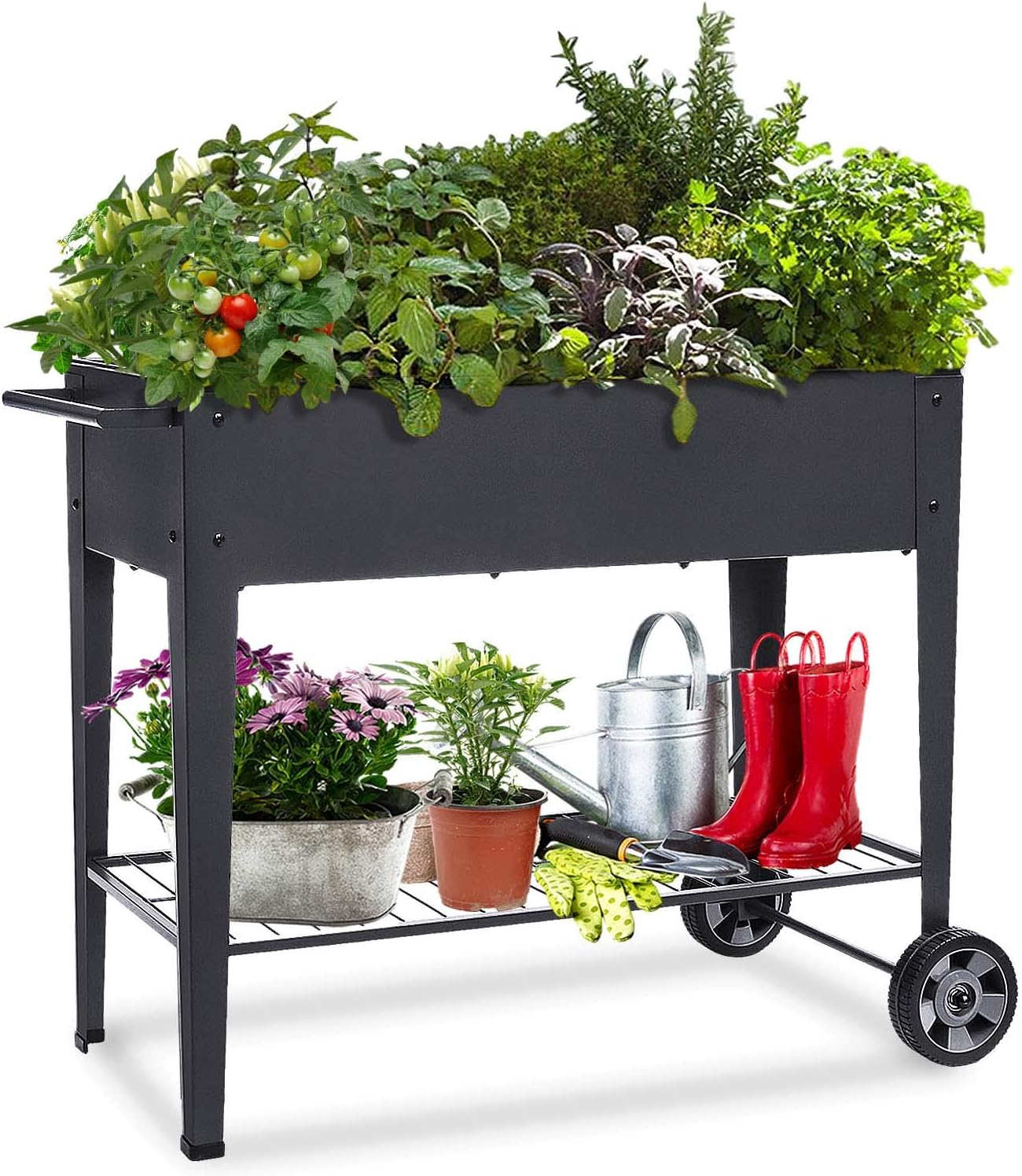 FOYUEE Raised Planter Box with Legs Outdoor Elevated Garden Bed On Wheels for Vegetables Flower Herb Patio