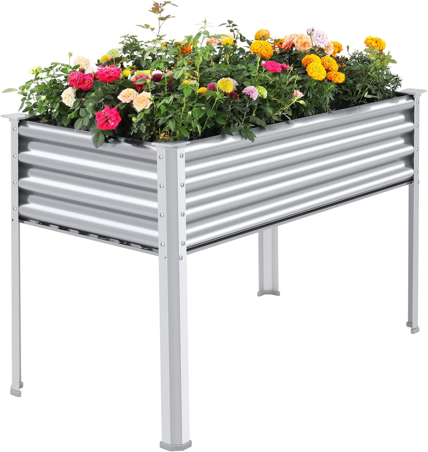 Land Guard Galvanized Raised Garden Bed with Legs, 482432in Large Metal Elevated Raised Planter Box with Drainage Holes for Backyard, Patio, Balcony, 400lb Capacity