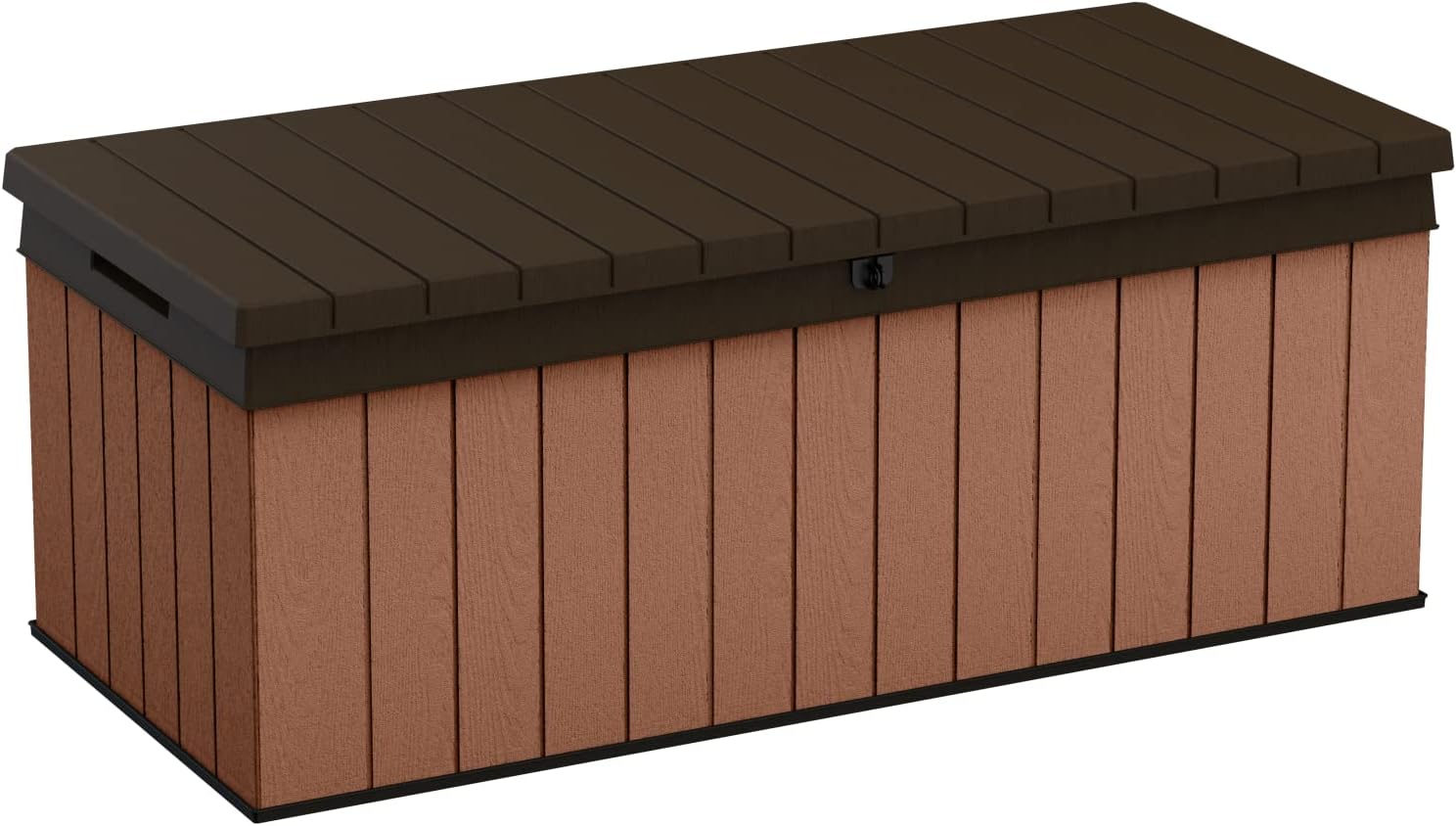 Keter Darwin 100 Gallon Resin Large Deck Box - Organization and Storage for Patio Furniture, Outdoor Cushions, Garden Tools and Pool Toys, Brown & Black