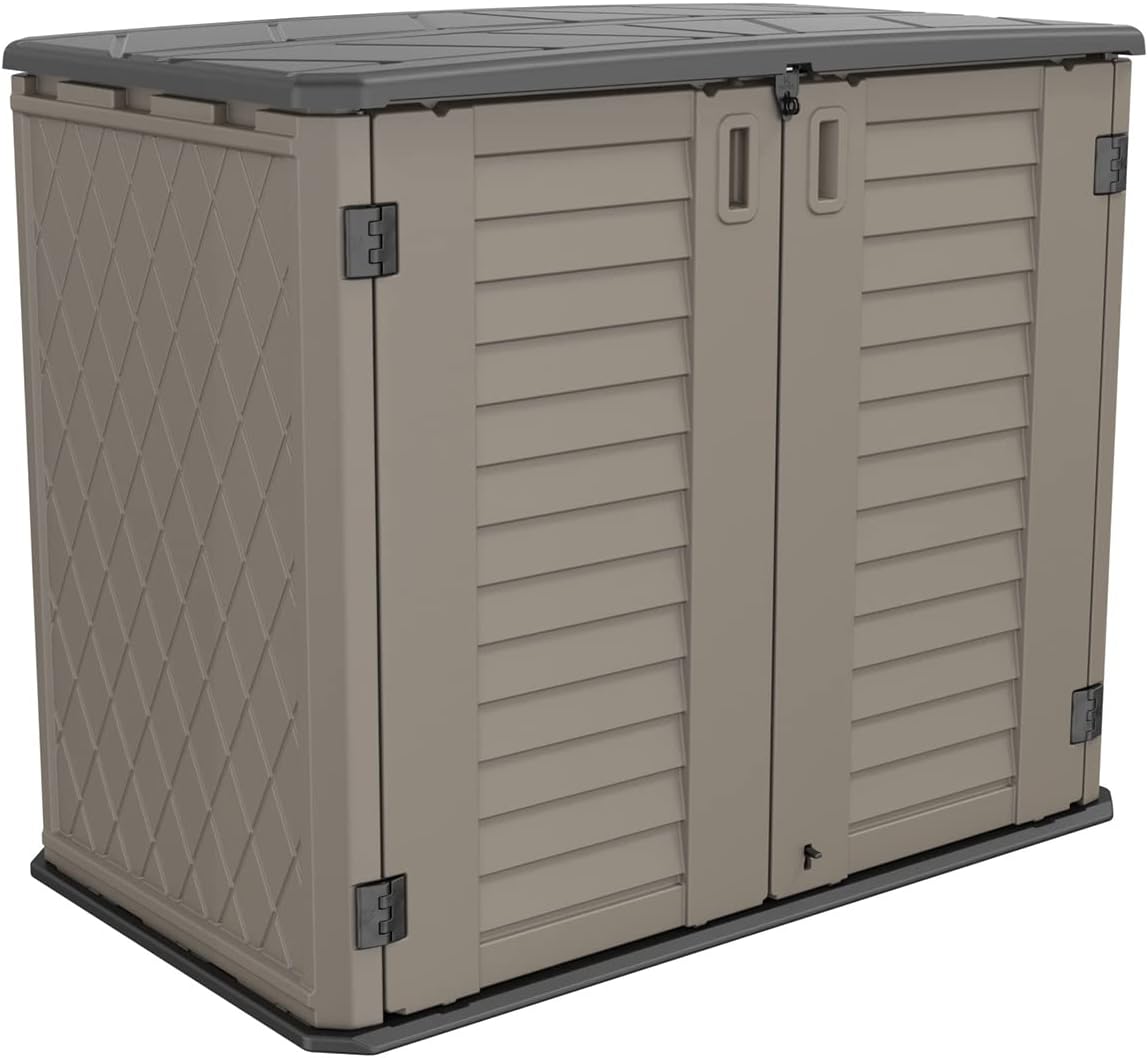 HOMSPARK Horizontal Storage Shed Weather Resistance, Resin Outdoor Storage Shed for Backyard and Patio, 36 cu.ft Outdoor Storage Cabinet for Bike, Lawnmower, Trash Cans, Patio Accessories