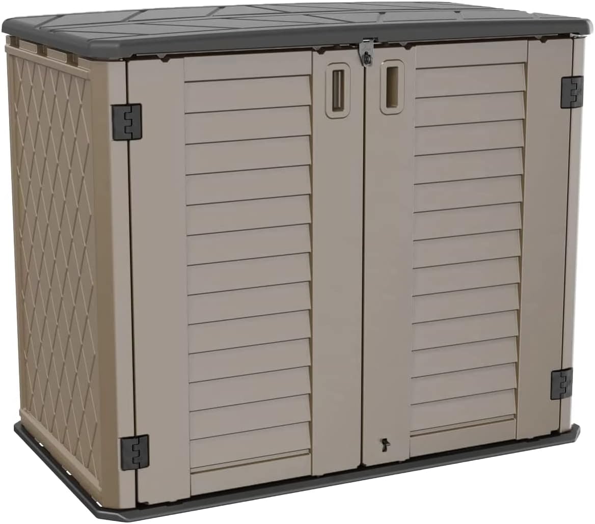 ADDOK 26 Cu.ft Outdoor Storage Shed Multi-Function, Lockable Horizontal Storage Unit Weather Resistance, Thick HDPE Resin Storage Cabinet for Backyards, Patio, Garden(Brown)