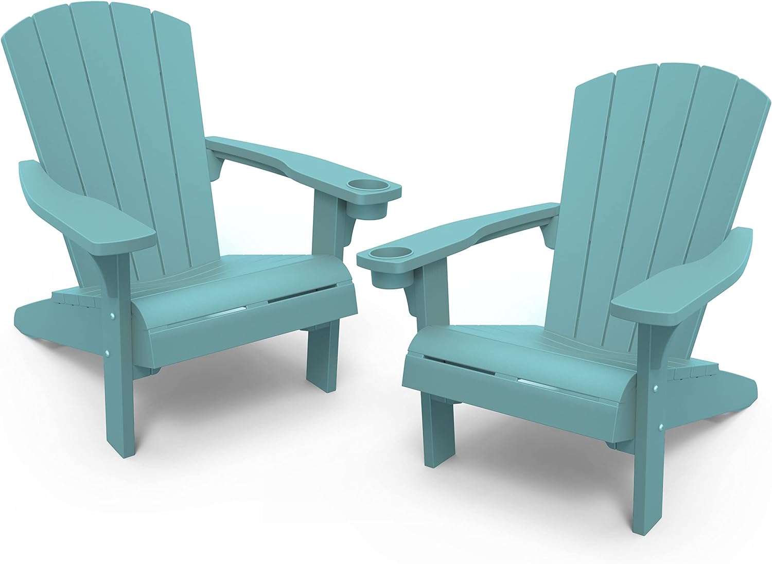 Keter Alpine Adirondack 2 Pack Resin Outdoor Furniture Patio Chairs with Cup Holder-Perfect for Beach, Pool, and Fire Pit Seating, Teal