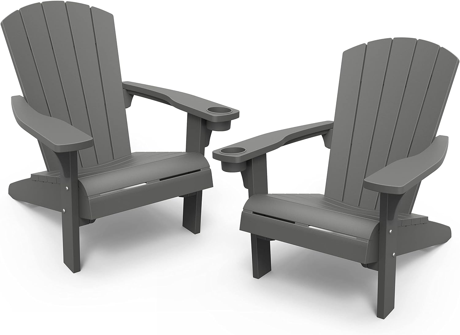 Keter Alpine Adirondack 2 Pack Resin Outdoor Furniture Patio Chairs with Cup Holder-Perfect for Beach, Pool, and Fire Pit Seating, Dark Grey