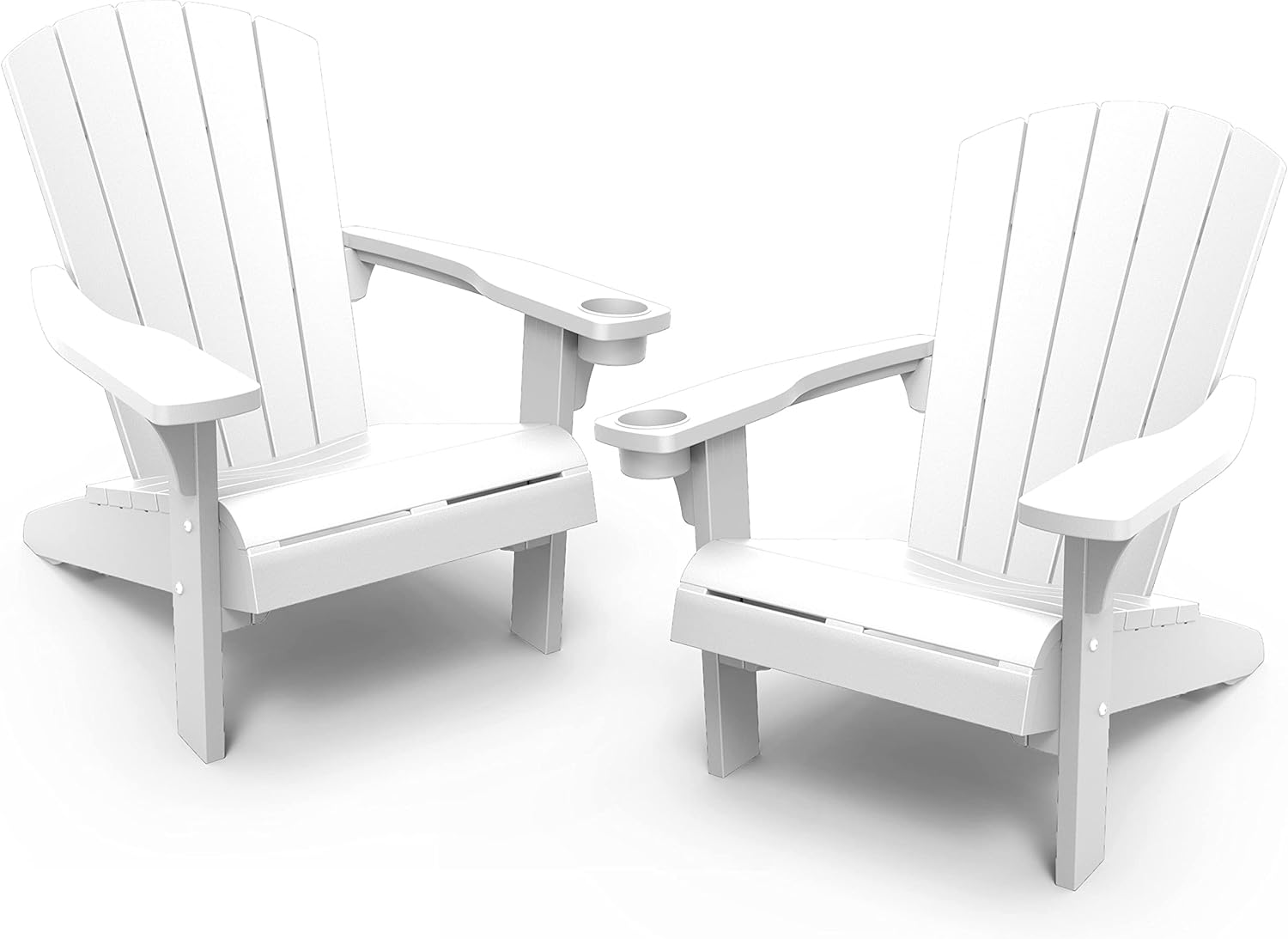 Keter Alpine Adirondack 2 Pack Resin Outdoor Furniture Patio Chairs with Cup Holder-Perfect for Beach, Pool, and Fire Pit Seating, White