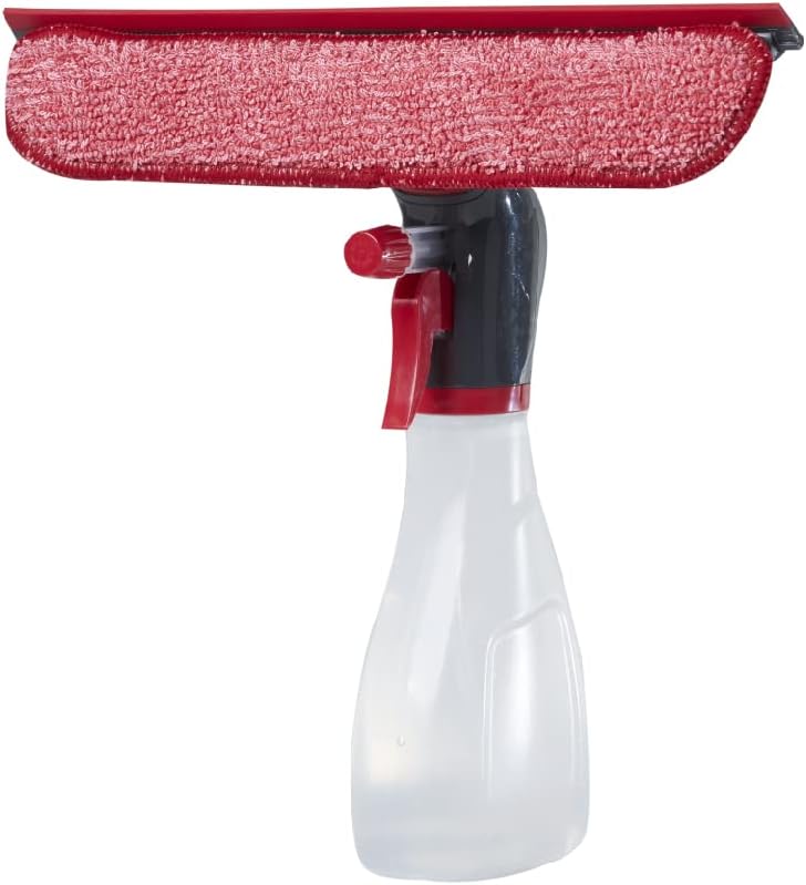 Rubbermaid Spray Bottle with Microfiber Pad and Squeege, Red