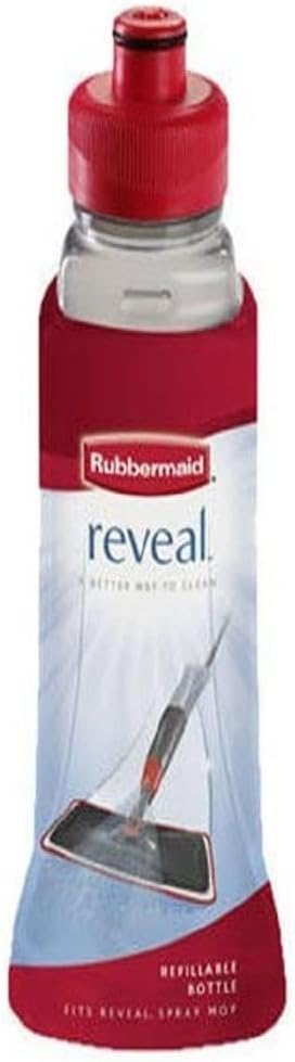 Rubbermaid Reveal Spray Mop Replacement Bottle, Leak Free, Refillable Bottle for Mopping Cleaning on Multi-Purpose Surface, Clear/Red