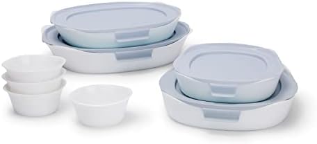 Rubbermaid Glass Baking Dishes for Oven, Casserole Dish Bakeware, DuraLite 12-Piece Set, White (with Lids)