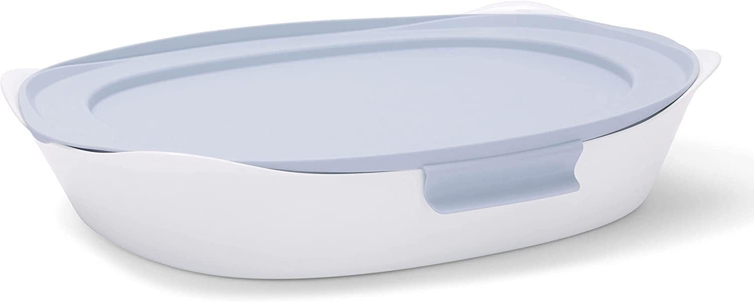 Rubbermaid Glass Baking Dish for Oven, Casserole Dish Bakeware, DuraLite 2.5-Quart, White (with Lid)