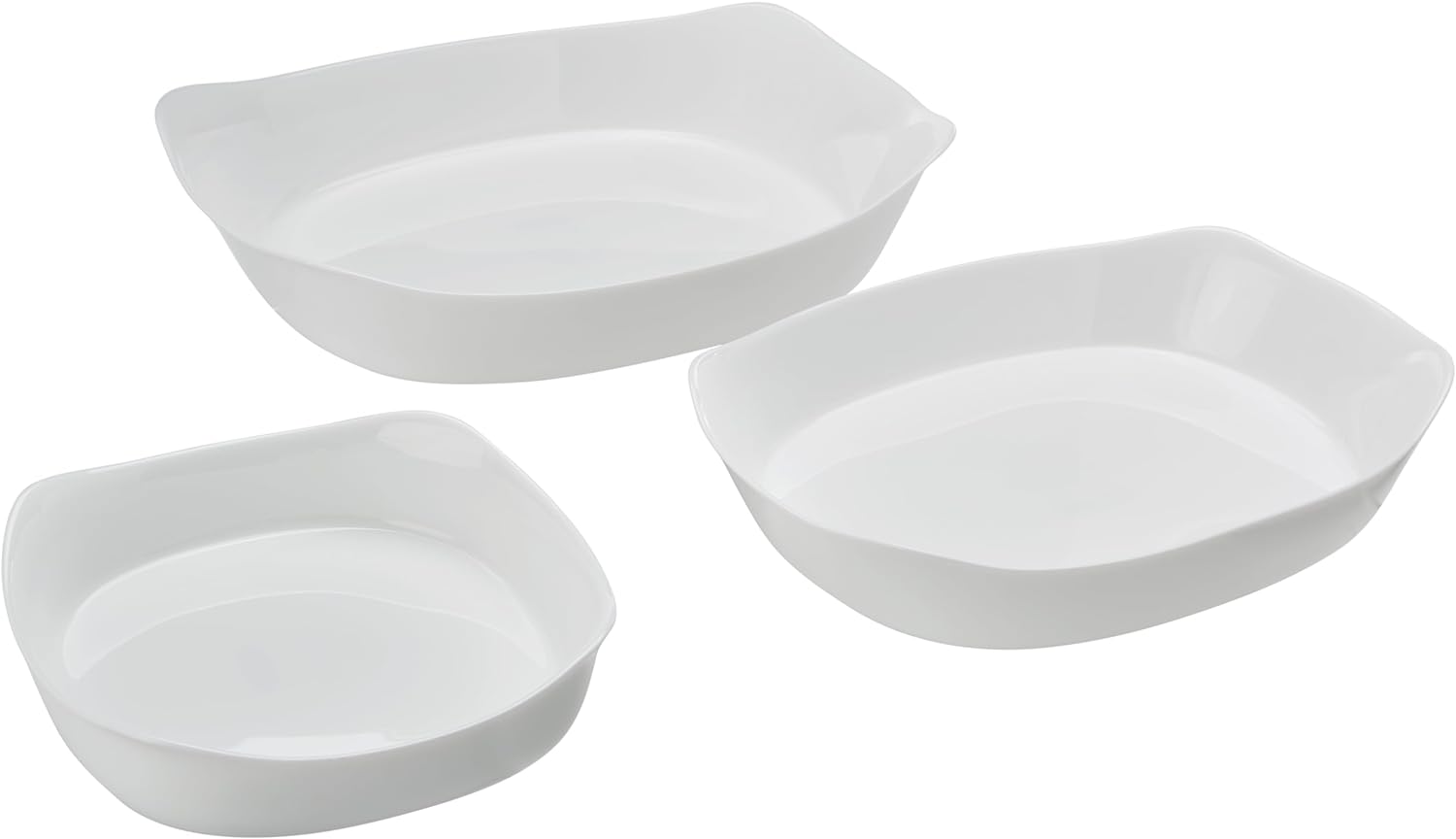 Rubbermaid Glass Baking Dishes for Oven, Casserole Dish Bakeware, DuraLite 3-Piece Set, White (No Lids)