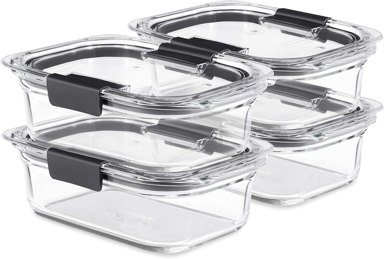 Rubbermaid Brilliance Glass Storage 3.2-Cup Food Containers with Lids, BPA Free and Leak Proof, Medium, Clear, Pack of 4