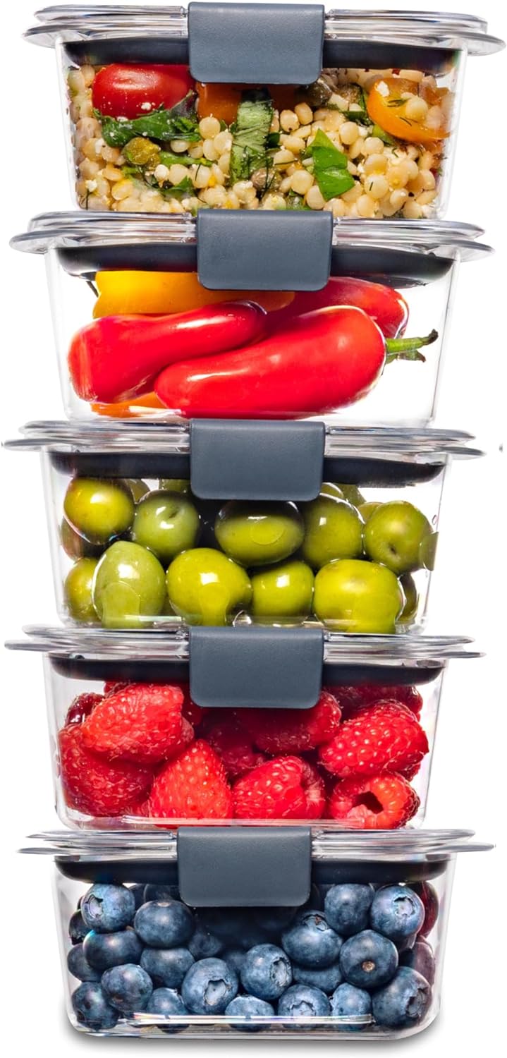 Rubbermaid Brilliance BPA Free Food Storage Containers with Lids, Airtight, for Lunch, Meal Prep, and Leftovers, Set of 5 (1.3 Cup)