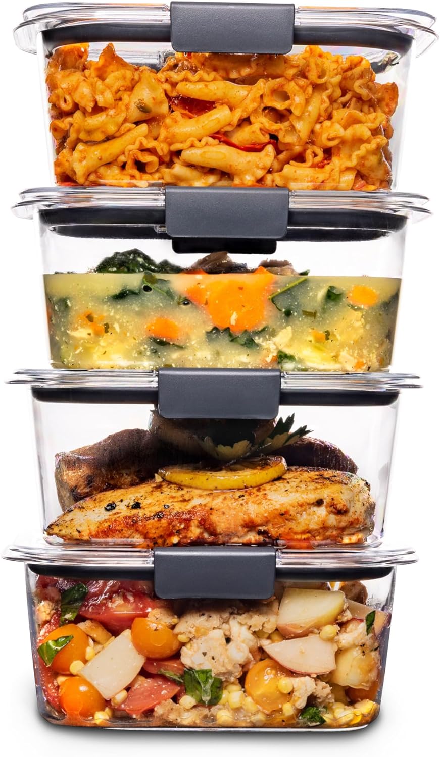 Rubbermaid Brilliance BPA Free Food Storage Containers with Lids, Airtight, for Lunch, Meal Prep, and Leftovers, Set of 4 (4.7 Cup)