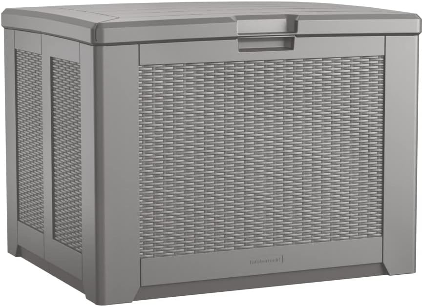 Rubbermaid Outdoor Deck Box, Medium, Weather Resistant, Gray for Lawn, Garden, Pool, Tool Storage, Home Organization