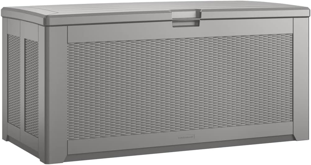 Rubbermaid Outdoor Deck Box, Extra Large, Weather Resistant, Gray for Lawn, Garden, Pool, Tool Storage, Home Organization