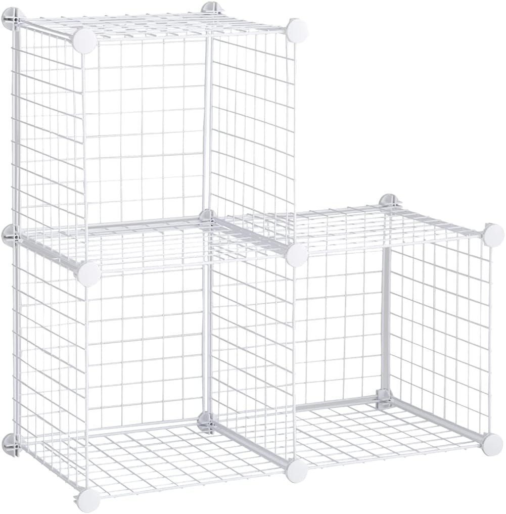 Rubbermaid 3 Piece Storage Wire Stackable Cube Set, Easy Assemble, White, for Closet/Bookshelf/Toys Multi-Use Home Organizer