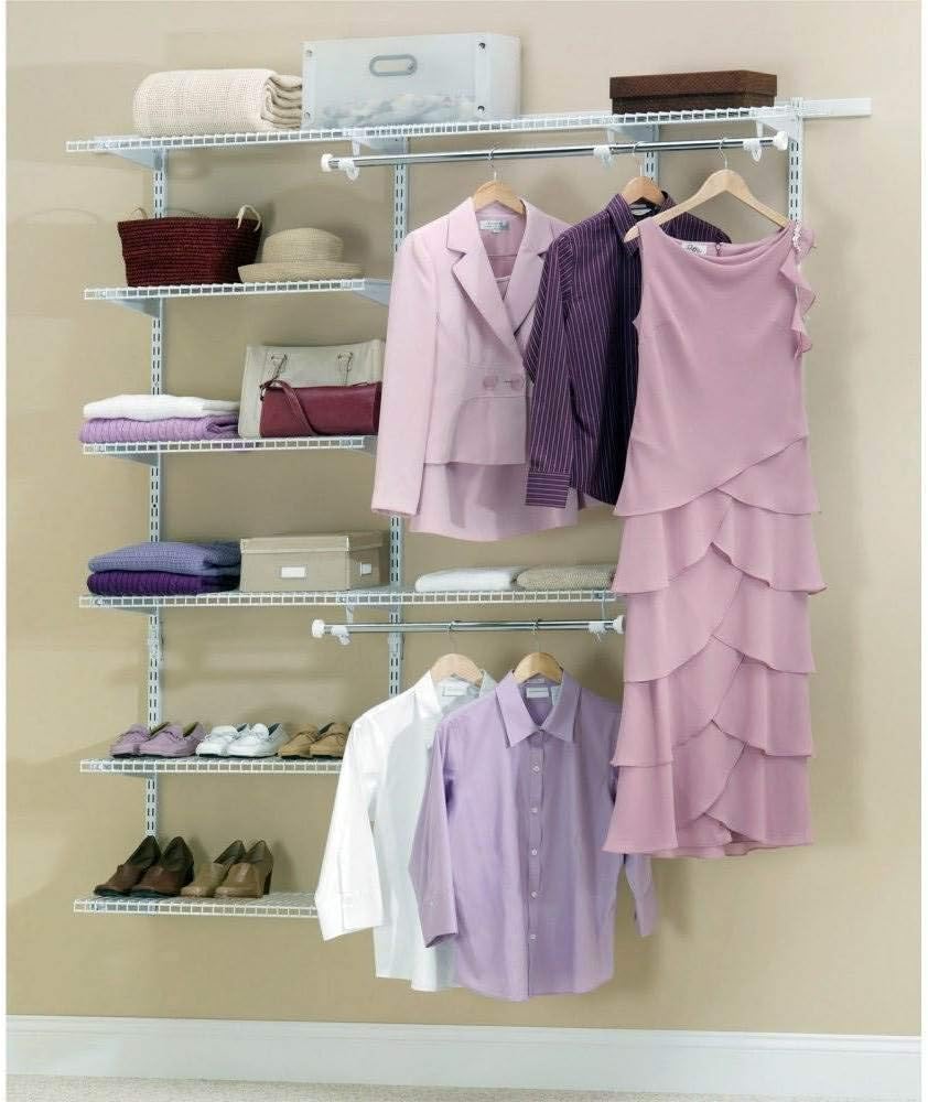 Rubbermaid Configurations Deluxe Closet Kit, White, 3-6 Ft., Wire Shelving Kit with Expandable Shelving and Telescoping Rods, Custom Closet Organization System, Easy Installation