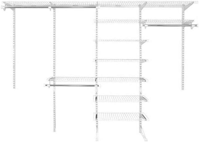 Rubbermaid FastTrack Closet Kit, White, 6-10 Ft., Wire Shelving Kit with Expandable Shelving and Telescoping Rods, Custom Closet Organization System, Easy Installation