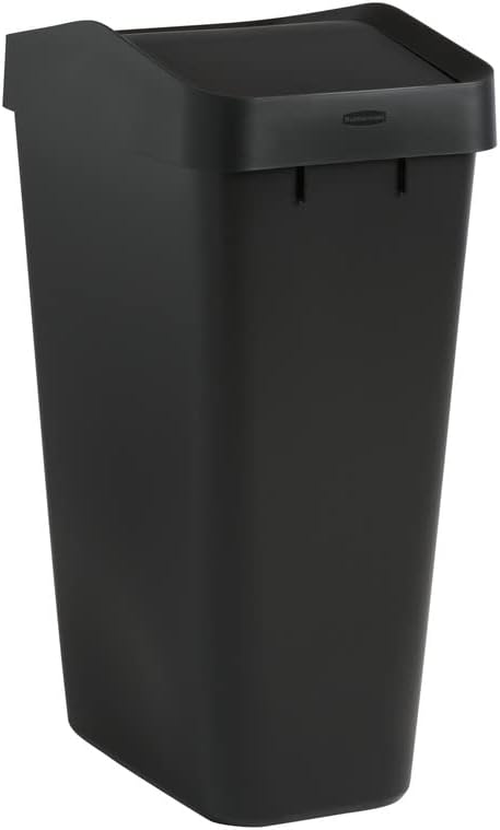 RubbermaidSwing Top Waste Container for Home and Kitchen, Easy Access Disposal andSlim Modern Trash Can with Lid, 12.2 Gallon Capacity, Black