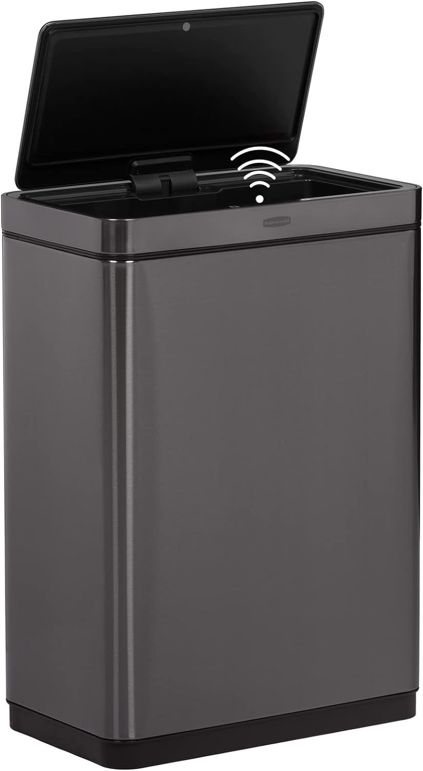 Rubbermaid Elite Stainless Steel Sensor Trash Can for Home and Kitchen, Batteries Included, 12.4 Gallon, Charcoal