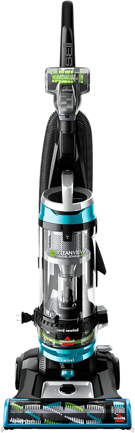 BISSELL CleanView Swivel Pet Upright Bagless Vacuum, Automatic Cord Rewind, Powerful Pet Hair Pickup, Specialized Tools, Large Dirt Tank, Teal