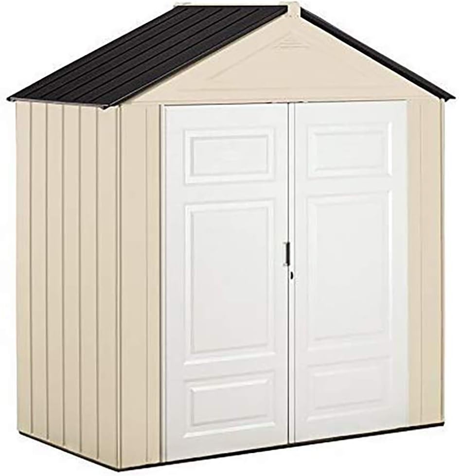 Rubbermaid Resin Weather Resistant Outdoor Storage Shed, 7 x 3.5 ft., Maple/Sandstone, for Garden/Backyard/Home/Pool