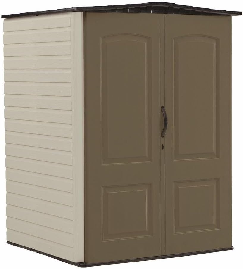 Rubbermaid Large Plastic Weatherproof Outdoor Storage Shed with Double Wall Construction for Backyard, Garden, and Patio, Canteen Brown/Putty