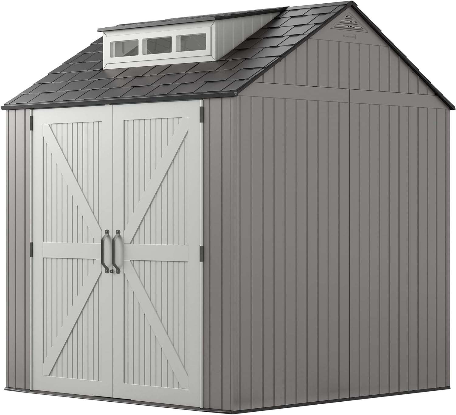 Rubbermaid Resin Weather Resistant Outdoor Storage Shed, 7 x 7 ft., Simple Gray/Onyx, for Garden/Backyard/Home/Pool