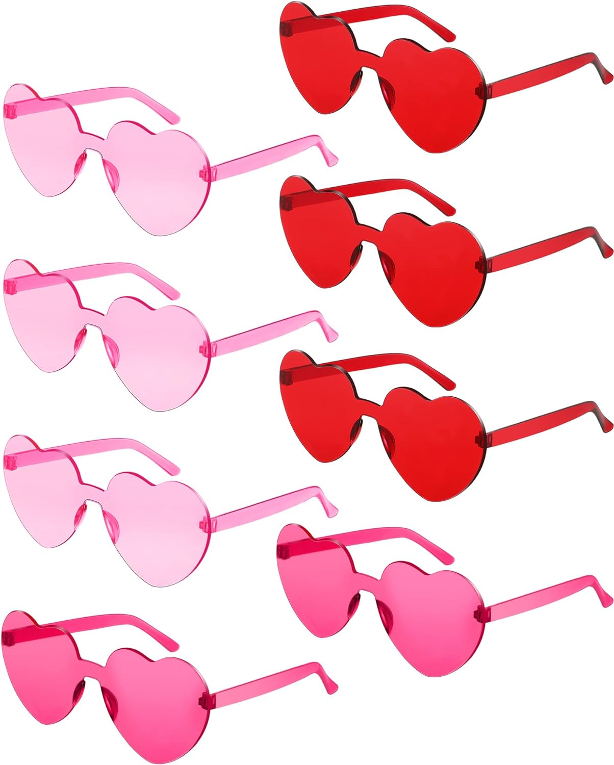 Frienda 8 Pairs Heart Shaped Sunglasses for Women Rimless Heart Glasses Candy Color Heart Sunglasses for Party Favor