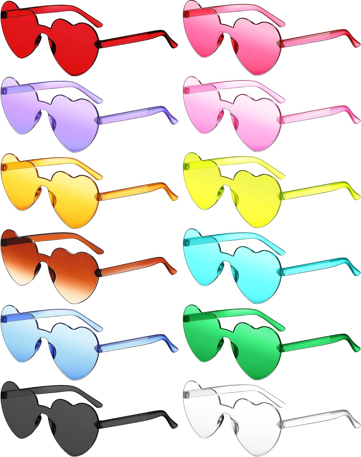 Photect 12 Pairs Mardi Gras Sunglass Heart Shaped Rimless Sunglasses Cute Candy Color Frameless Glasses Trendy Eyewear