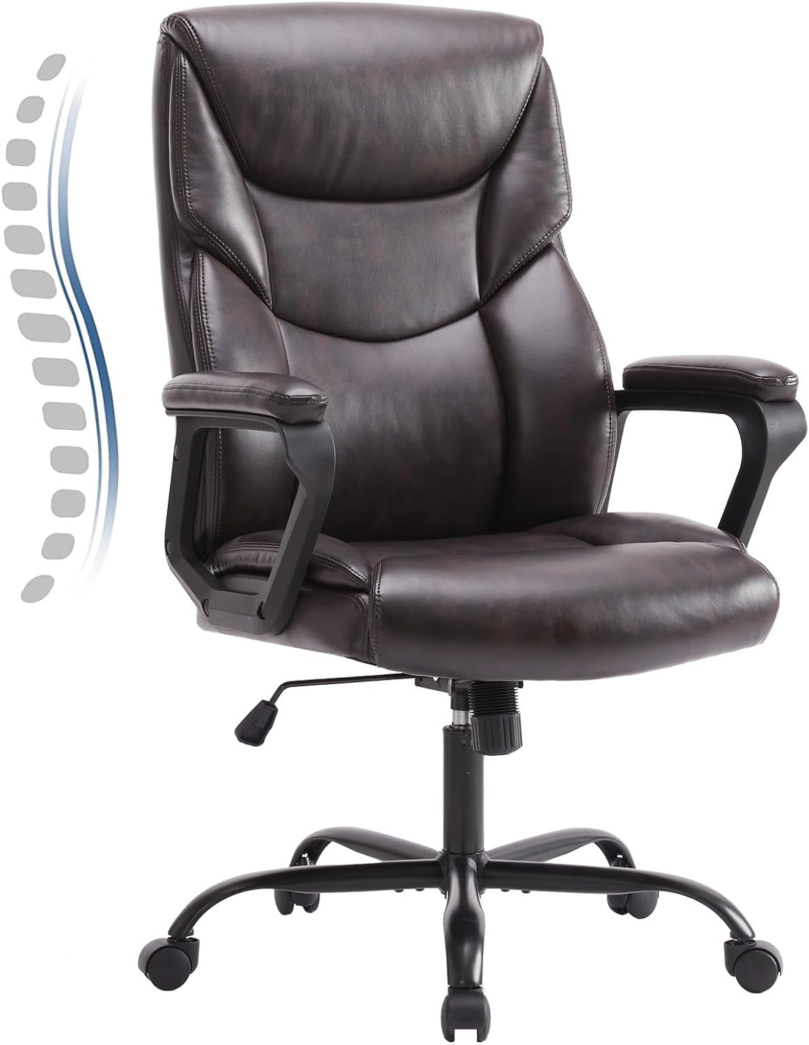 JHK Executive High Back Big and Tall Office Desk Chairs with Arms Wheels, PU Leather, Brown