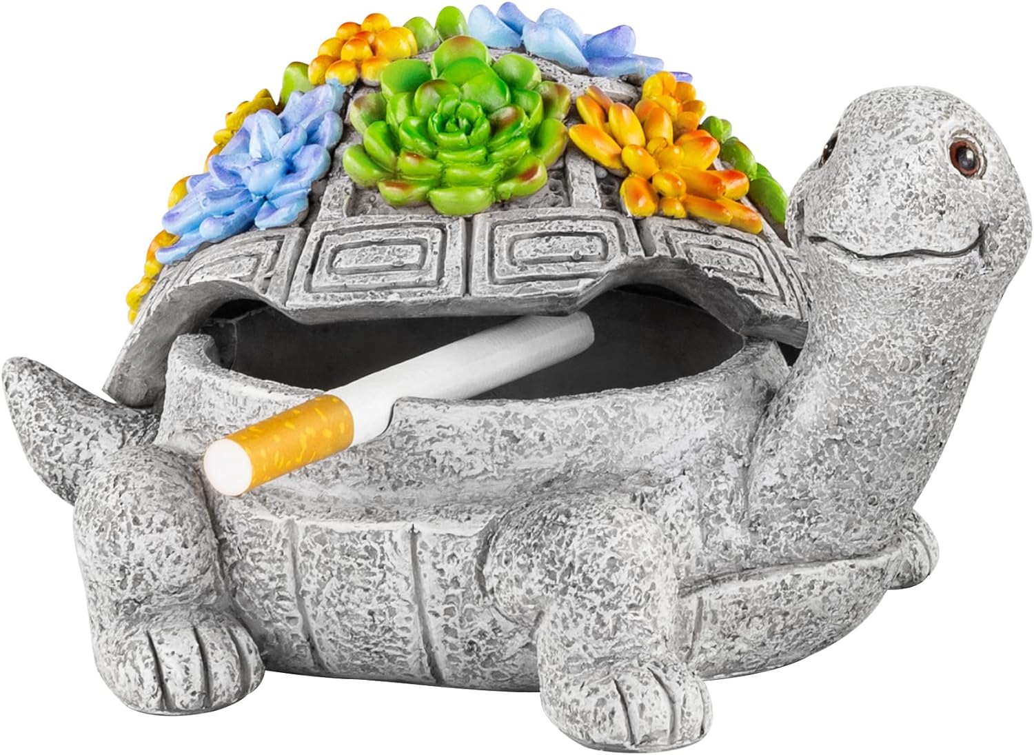 This is the cutest little hidden ashtray! Made durable for all types of weather. We don't smoke inside so we needed something that blends in well. Goes great with outdoor decor and has withstanded sun, wind rain and snow