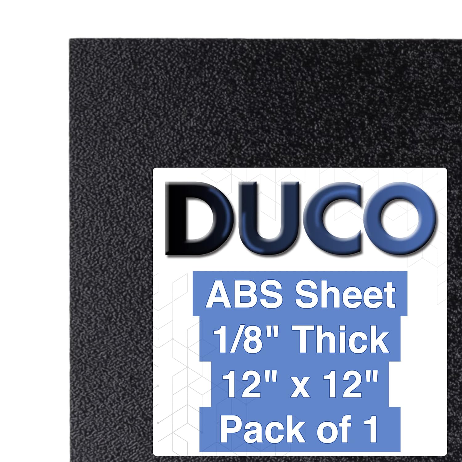 Duco ABS Plastic Sheet 1/8 Inch Thick 12 x 12 - Pack of 1 Rigid ABS Sheet with Textured Plastic Front - 0.125 Thick Heat Moldable Thermoplastic Sheet for DIY Use - Black Plastic Sheet