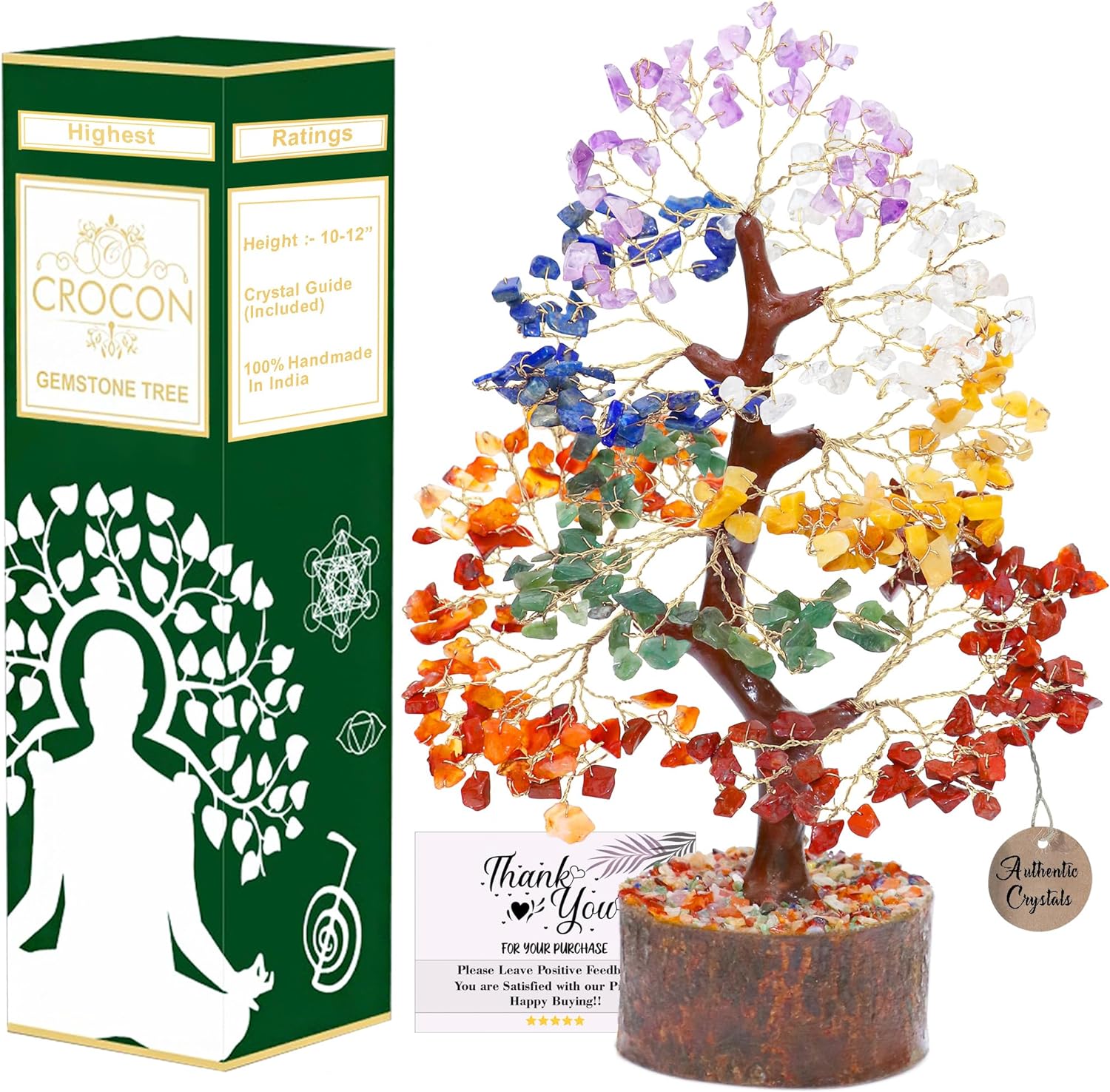 Seven Chakra Tree of Life for Positive Energy - Feng Shui Decor, Fake Bonsai, Crystals and Healing Stones, Money Tree, Room Decor 7 Chakra, Stone, Healing Crystals, Spiritual Gifts