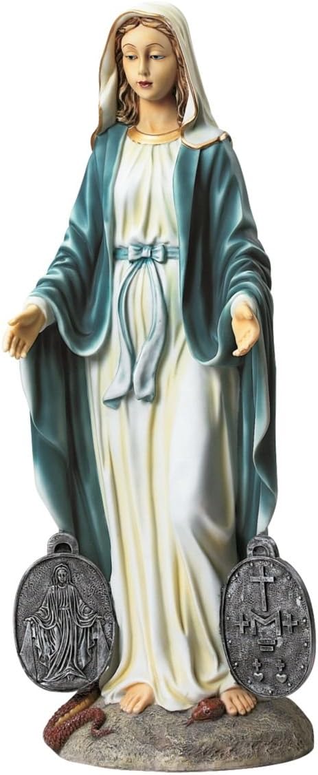 Design Toscano KY914 Miraculous Medal Madonna Italian Style Religious Garden Statue, 9.5 Wx8 Dx23 H. 7 lbs. Base: 8 Wx8 D, Full Color Finish