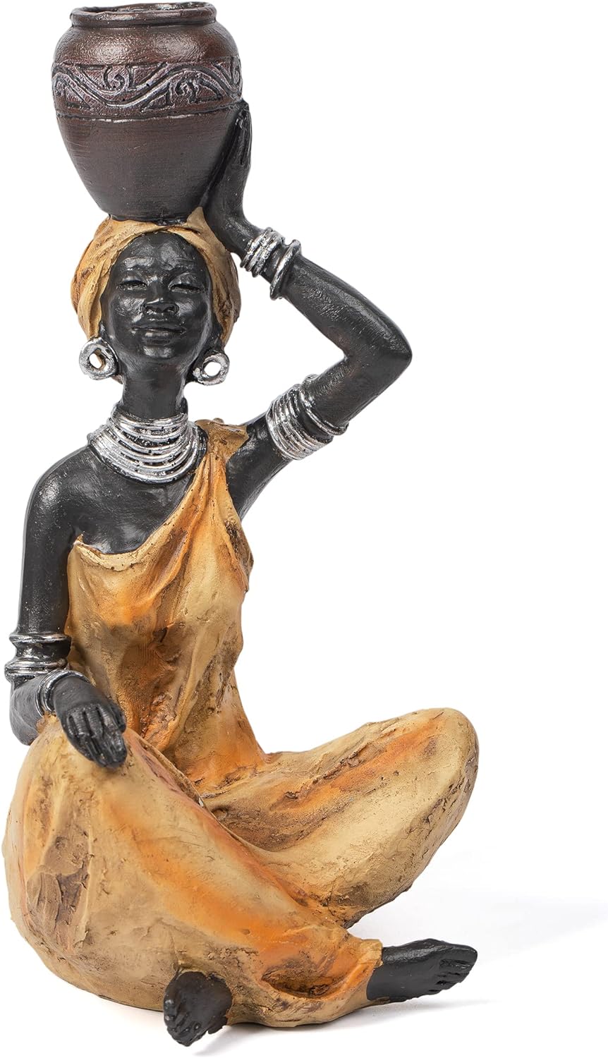 African statues and sculptures for home decoration,African figurine for tabletop shelf bookshelf living room decor accent,African art decor lady figure home decor accents antique golden yellow gifts