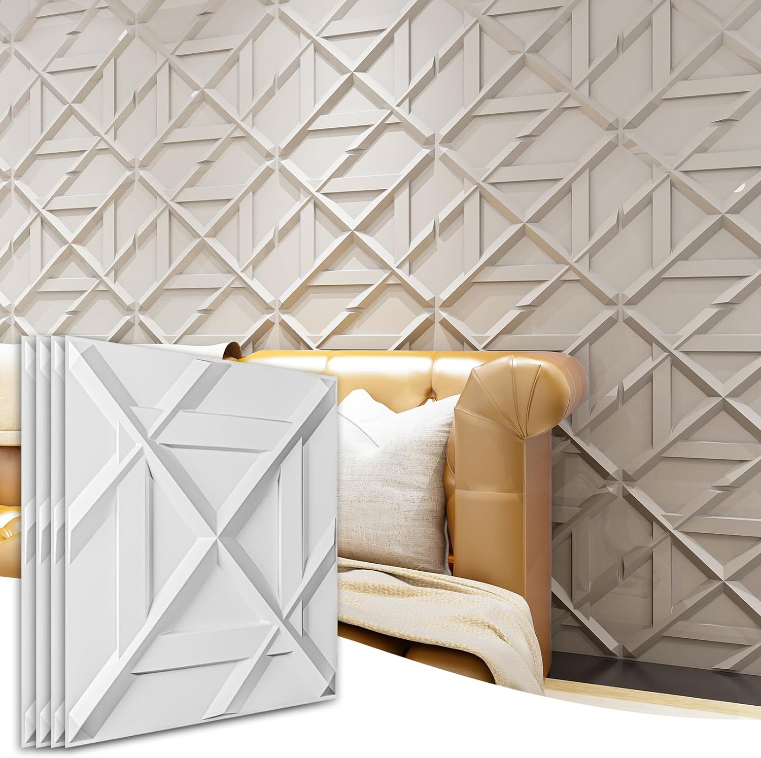 Art3d PVC 3D Wall Panel, Decorative Wall Tile in White 12-Pack 19.7x19.7