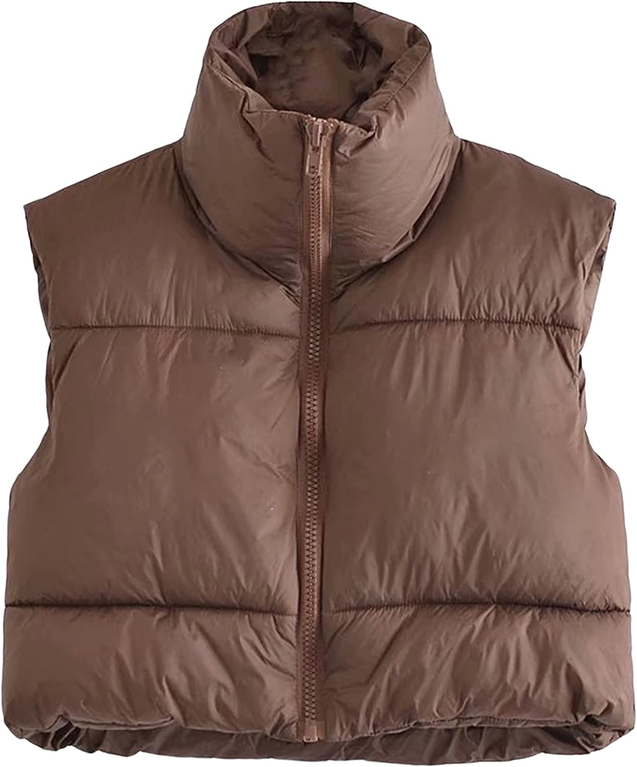 My 17 yo granddaughter loves this crop puffer vest. Nicely detailed with a thick zipper and just the right amount of puff. The quality is excellent and a great value. I have bought several in different colors. She receives many compliments. Vest coordinates well with her outfits.